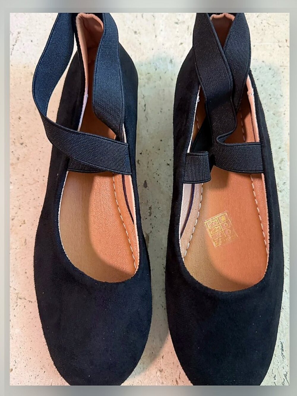 Women’s Faux Suede Black Ballet Flat with Cross Ankle Straps Size 7.5
